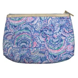 Lilly Pulitzer Cosmetic Bag Pouch Clutch Purse Blue Pink‎ Gold Print